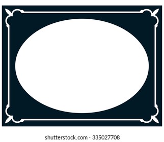 Oval border photo frame deco. Vector simple vertical line signboard