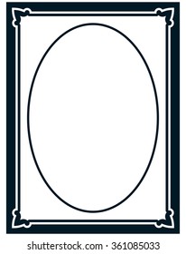 Oval border photo frame deco. Vector simple vertical line signboard
