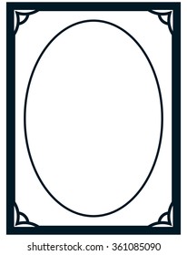 Oval border photo frame deco. Vector simple vertical line signboard