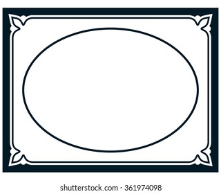 Oval border photo frame deco. Vector simple vertical line signboard