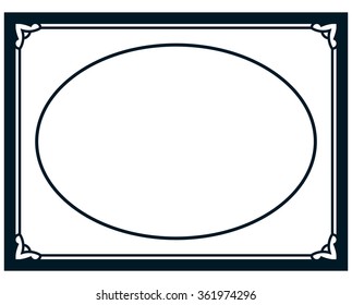 Oval border photo frame deco. Vector simple vertical line signboard