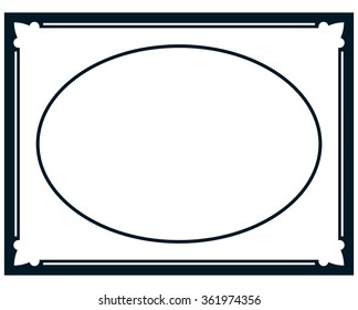Oval border photo frame deco. Vector simple vertical line signboard