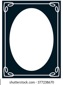 Oval border photo frame deco. Vector simple vertical line signboard
