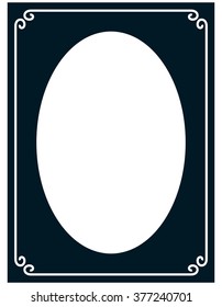 Oval border photo frame deco. Vector simple vertical line signboard