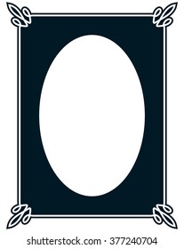 Oval border photo frame deco. Vector simple vertical line signboard