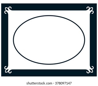 Oval border photo frame deco. Vector simple vertical line signboard