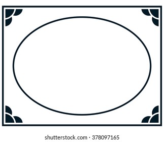 Oval border photo frame deco. Vector simple vertical line signboard