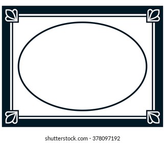 Oval border photo frame deco. Vector simple vertical line signboard