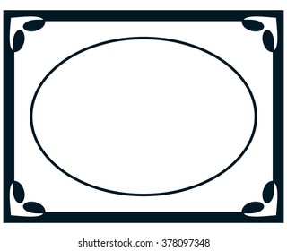 Oval border photo frame deco. Vector simple vertical line signboard