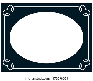 Oval border photo frame deco. Vector simple vertical line signboard