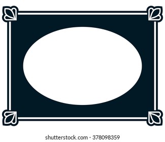 Oval border photo frame deco. Vector simple vertical line signboard
