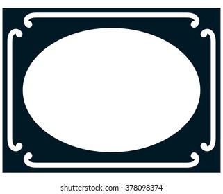 Oval border photo frame deco. Vector simple vertical line signboard
