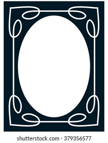 Oval border photo frame deco. Vector simple vertical line signboard
