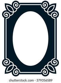 Oval border photo frame deco. Vector simple vertical line signboard