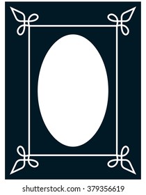 Oval border photo frame deco. Vector simple vertical line signboard