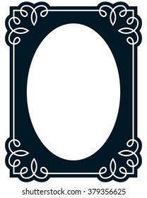 Oval border photo frame deco. Vector simple vertical line signboard