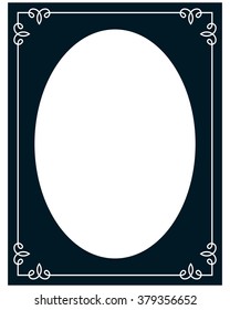 Oval border photo frame deco. Vector simple vertical line signboard