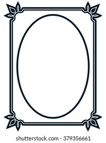 Oval border photo frame deco. Vector simple vertical line signboard
