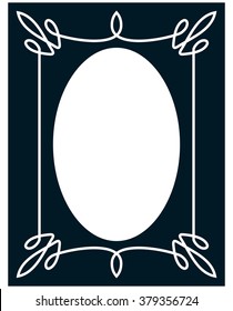 Oval border photo frame deco. Vector simple vertical line signboard