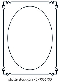 Oval border photo frame deco. Vector simple vertical line signboard