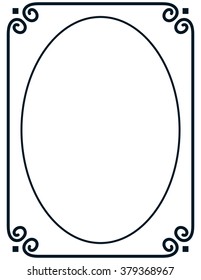 Oval border photo frame deco. Vector simple vertical line signboard