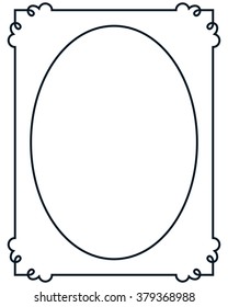 Oval border photo frame deco. Vector simple vertical line signboard
