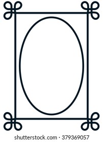 Oval border photo frame deco. Vector simple vertical line signboard