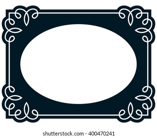 Oval border photo frame deco. Vector simple vertical line signboard