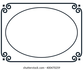 Oval border photo frame deco. Vector simple vertical line signboard