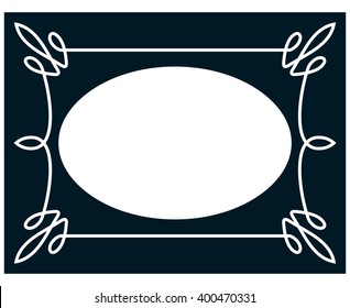 Oval border photo frame deco. Vector simple vertical line signboard