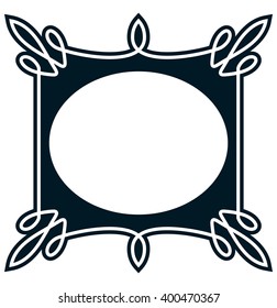 Oval border photo frame deco. Vector simple vertical line signboard