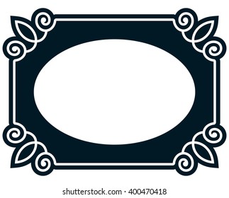 Oval border photo frame deco. Vector simple vertical line signboard