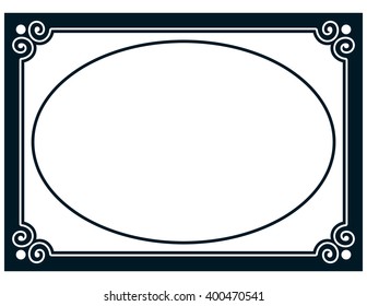 Oval border photo frame deco. Vector simple vertical line signboard
