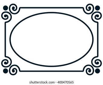 Oval border photo frame deco. Vector simple vertical line signboard