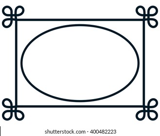 Oval border photo frame deco. Vector simple vertical line signboard