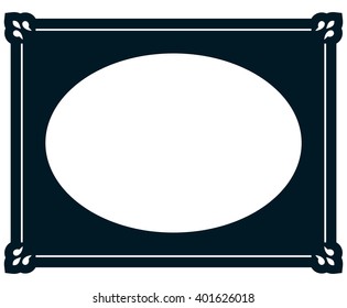 Oval border photo frame deco. Vector simple vertical line signboard
