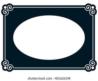 Oval border photo frame deco. Vector simple vertical line signboard