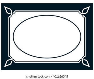 Oval border photo frame deco. Vector simple vertical line signboard