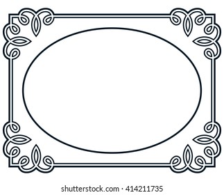 Oval border photo frame deco. Vector simple vertical line signboard