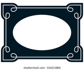 Oval border photo frame deco. Vector simple vertical line signboard