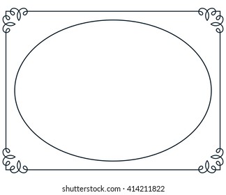 Oval border photo frame deco. Vector simple vertical line signboard
