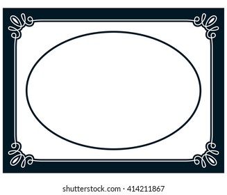 Oval border photo frame deco. Vector simple vertical line signboard