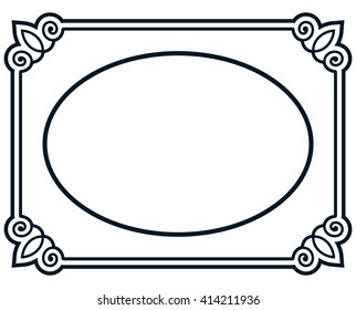 Oval border photo frame deco. Vector simple vertical line signboard