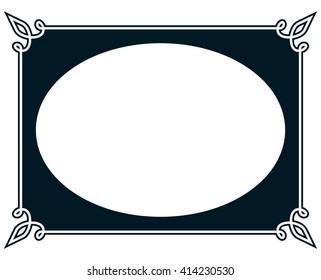 Oval border photo frame deco. Vector simple vertical line signboard