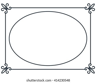 Oval border photo frame deco. Vector simple vertical line signboard