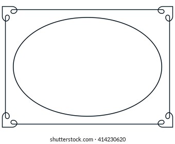 Oval border photo frame deco. Vector simple vertical line signboard