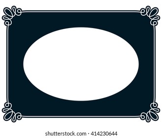 Oval border photo frame deco. Vector simple vertical line signboard