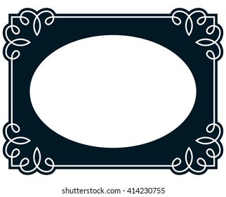 Oval border photo frame deco. Vector simple vertical line signboard