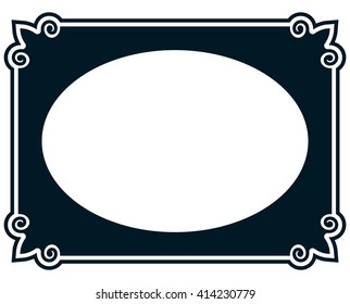 Oval border photo frame deco. Vector simple vertical line signboard