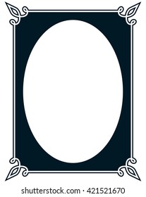 Oval border photo frame deco. Vector simple vertical line signboard